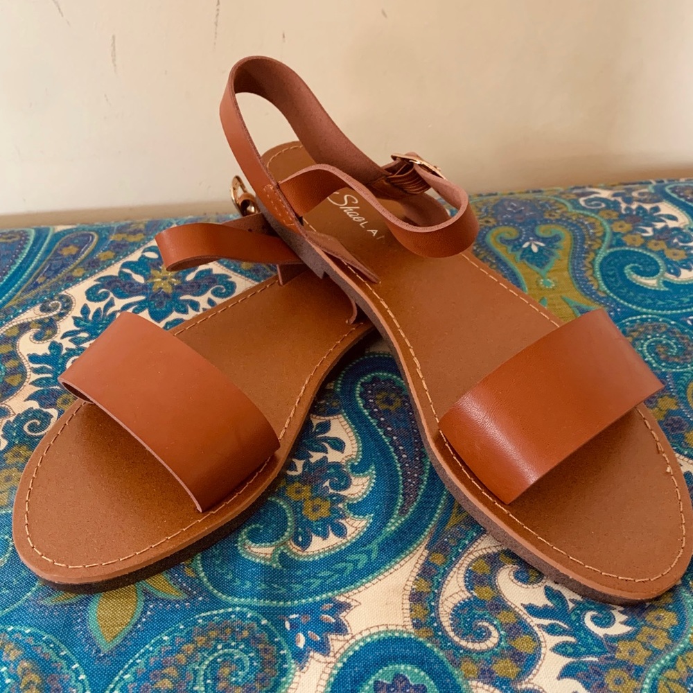 Tan faux leather sandals